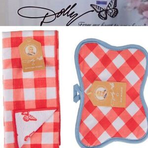 Dolly Parton Checkered‎ Kitchen Towel and Pot Holder Set